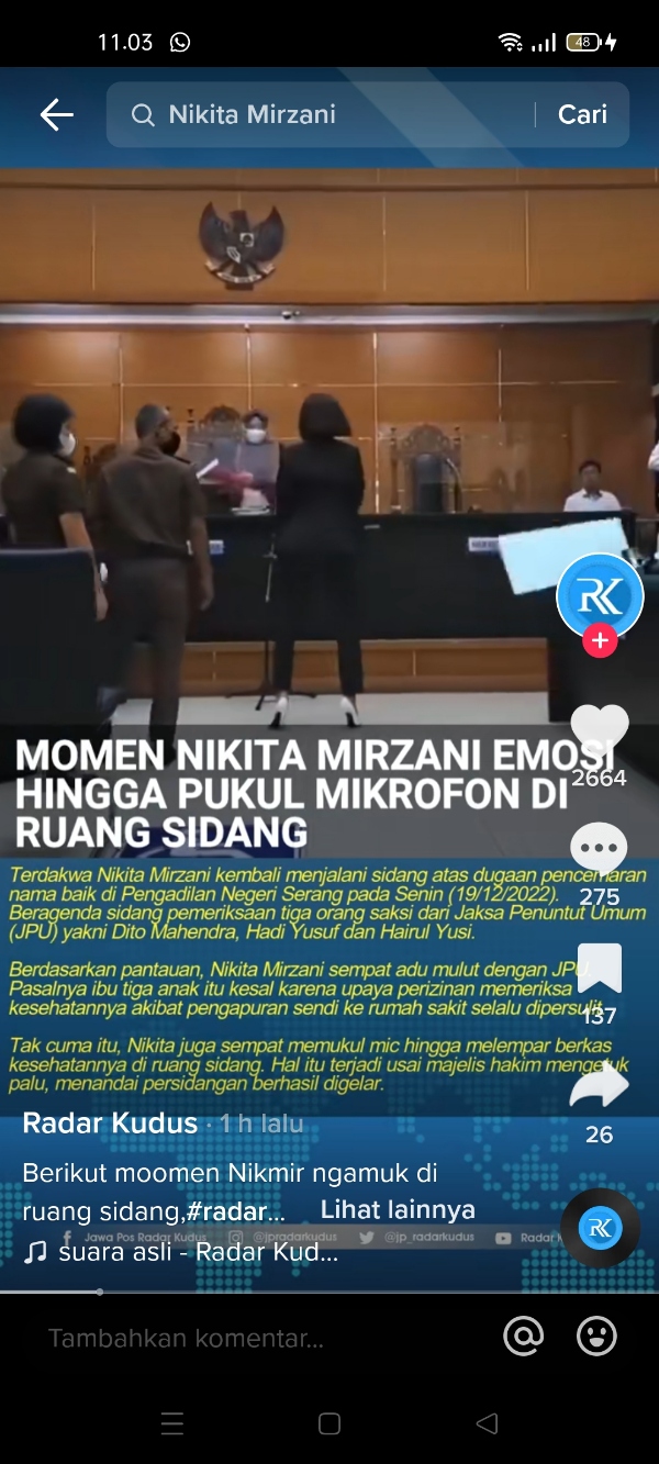 Video Momen Nikita Mirzani Ngamuk di Ruang Sidang Viral