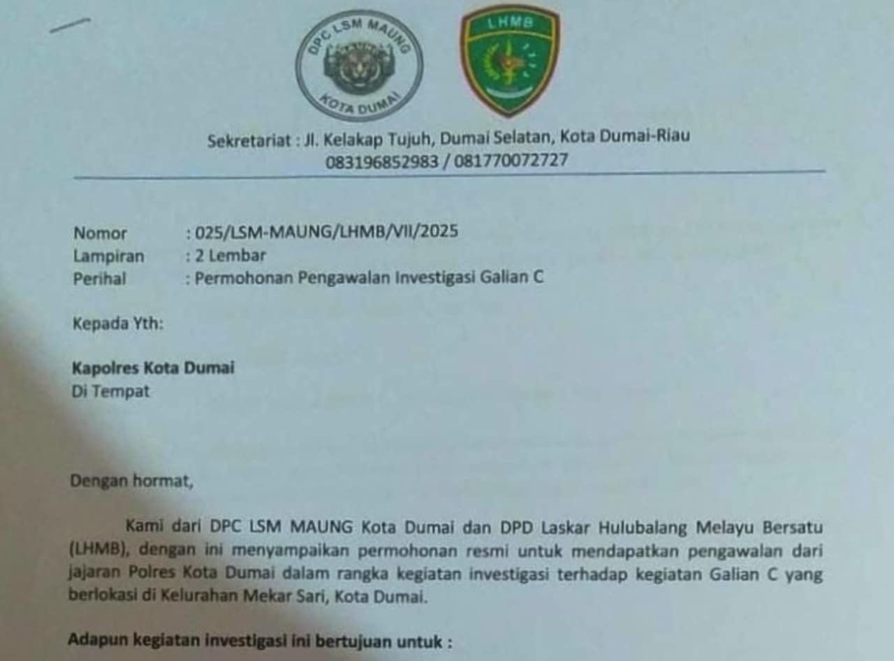Dua LSM Minta Pengawalan Polisi untuk Investigasi Galian C di Dumai
